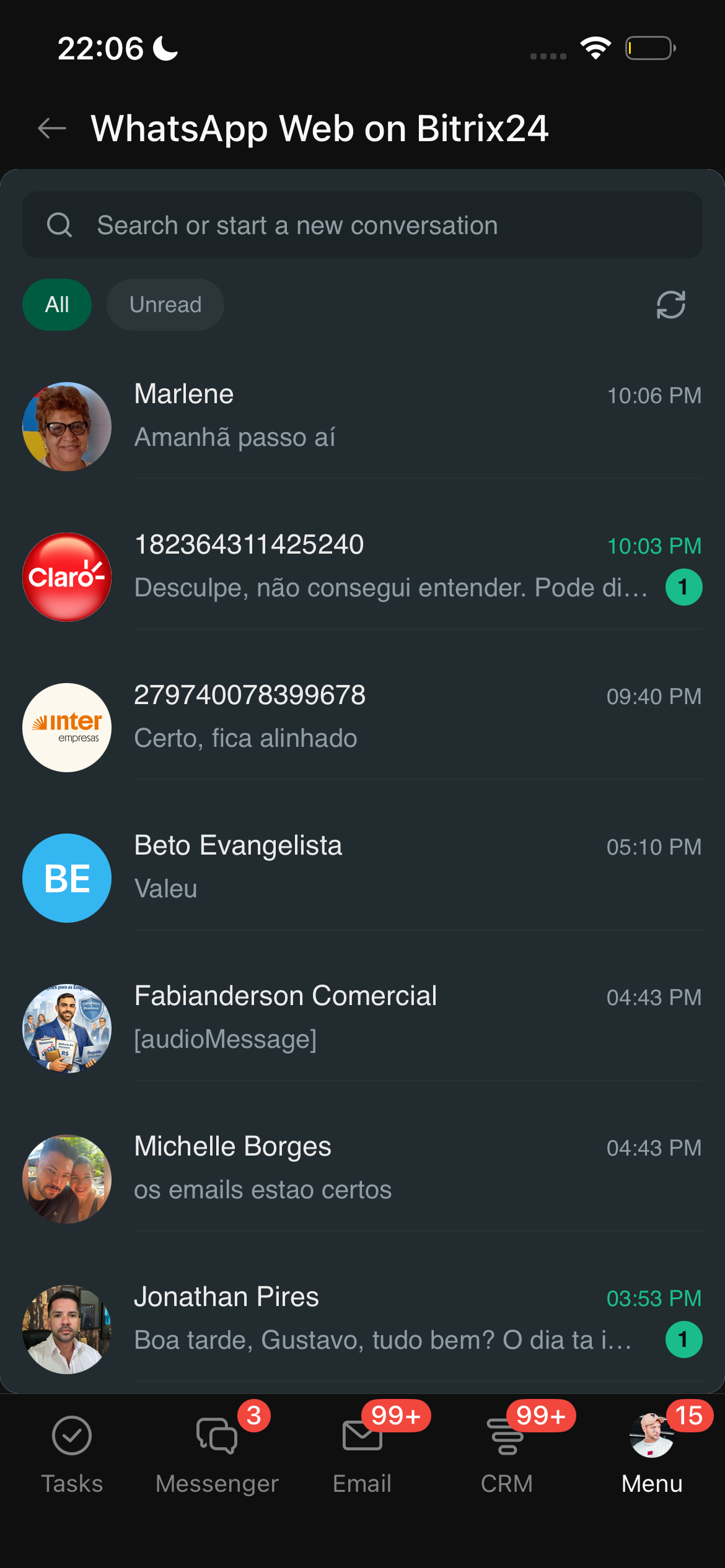 Mobile — conversation list