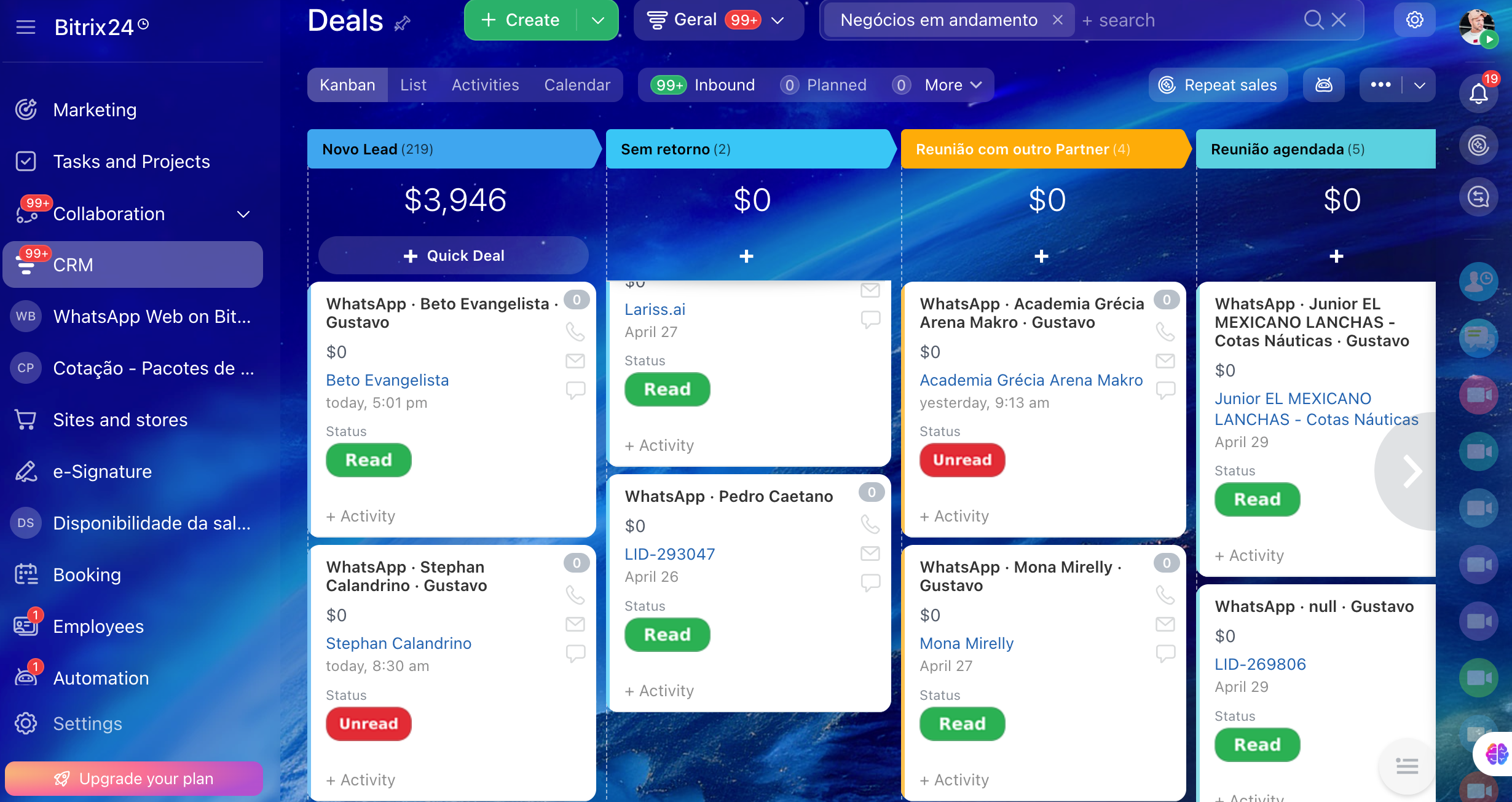 Bitrix24 kanban with WhatsApp deals