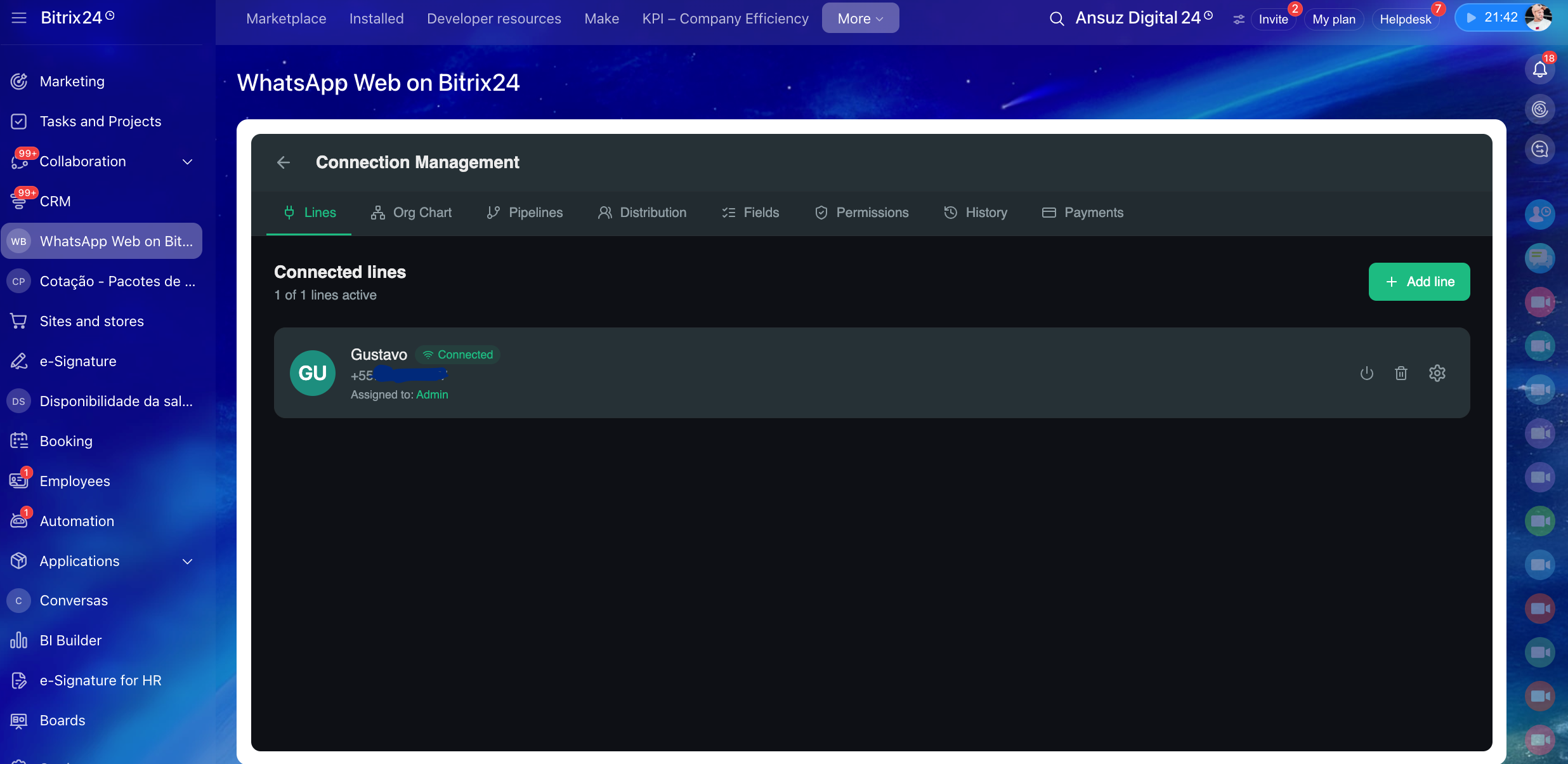 Connection management — Lines tab