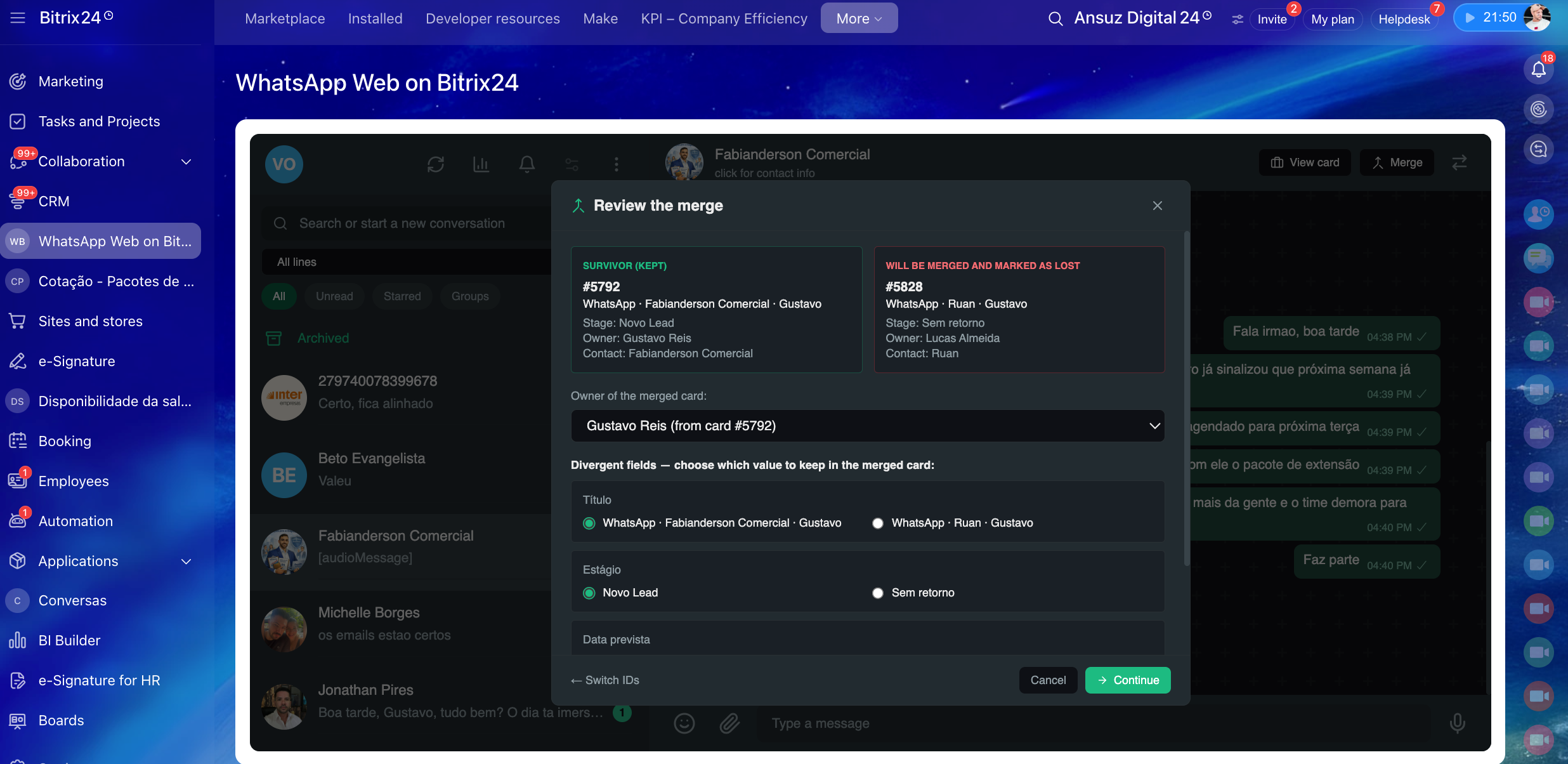 Merge duplicate deals dialog