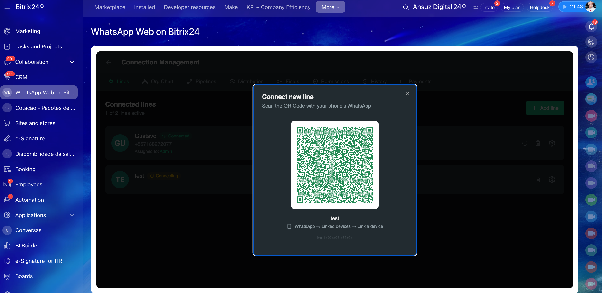 QR Code to connect new WhatsApp line